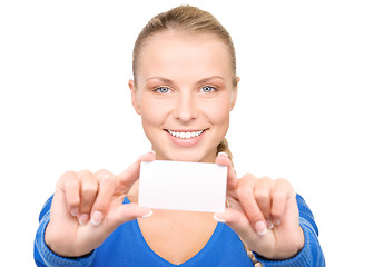 Image showing happy woman with business card