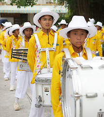 Image showing Marching band members during in a parade, Phuket, Thailand - EDI