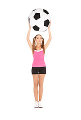 Image showing lovely woman with big soccer ball