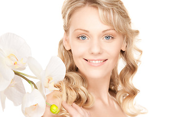 Image showing beautiful woman with white flower