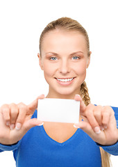 Image showing happy woman with business card