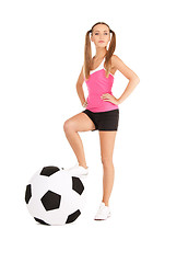 Image showing lovely woman with big soccer ball