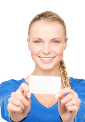 Image showing happy woman with business card