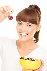 Image showing woman with cherries