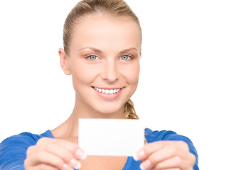 Image showing happy woman with business card