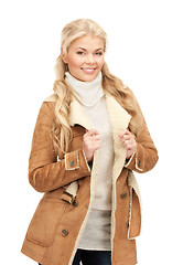 Image showing beautiful woman in sheepskin jacket