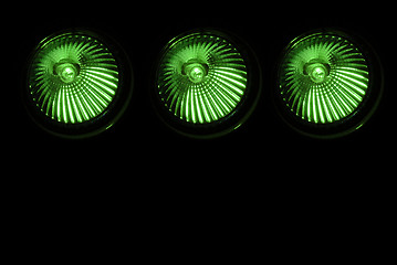 Image showing Halogen spotlights in green color