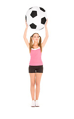 Image showing lovely woman with big soccer ball