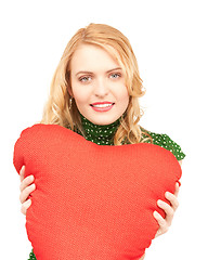 Image showing woman with red heart-shaped pillow