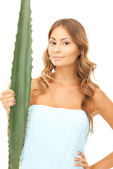 Image showing lovely woman with aloe vera 