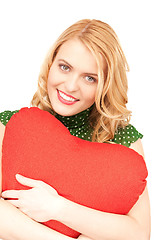 Image showing woman with red heart-shaped pillow