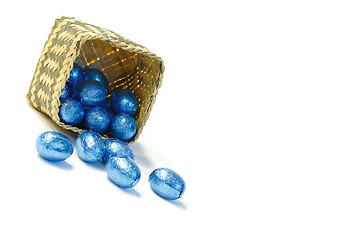 Image showing Blue easter eggs in a box
