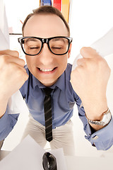 Image showing funny picture of businessman in office