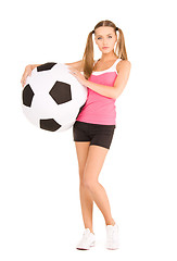 Image showing lovely woman with big soccer ball