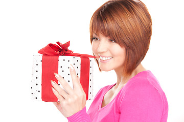 Image showing happy woman with gift box