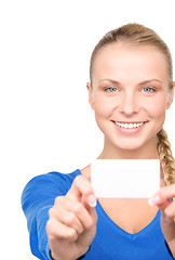 Image showing happy woman with business card