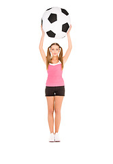 Image showing lovely woman with big soccer ball