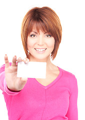 Image showing happy woman with business card