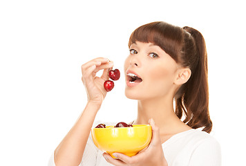 Image showing woman with cherries