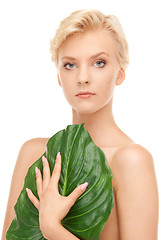 Image showing woman with green leaf