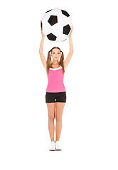 Image showing lovely woman with big soccer ball