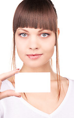 Image showing happy woman with business card