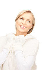 Image showing beautiful woman in white sweater 