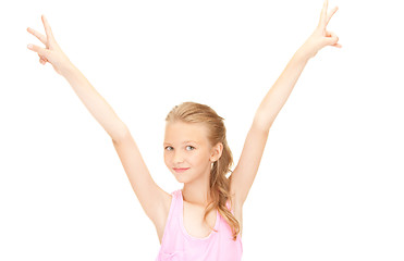 Image showing lovely girl showing victory sign