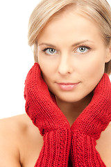 Image showing beautiful woman in red mittens 