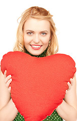 Image showing woman with red heart-shaped pillow