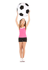 Image showing lovely woman with big soccer ball