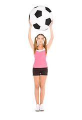 Image showing lovely woman with big soccer ball