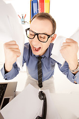 Image showing funny picture of businessman in office