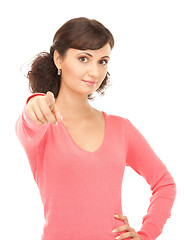 Image showing attractive businesswoman pointing her finger