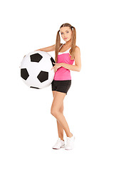 Image showing lovely woman with big soccer ball