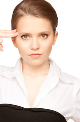 Image showing woman showing suicide gesture