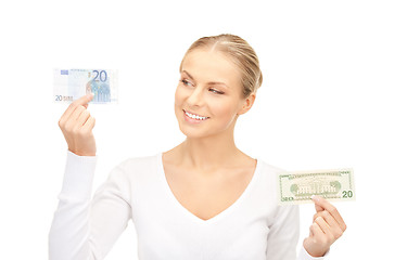 Image showing woman with euro and dollar money notes