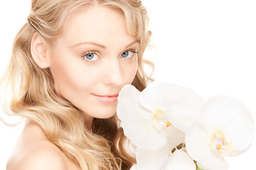 Image showing beautiful woman with white flower