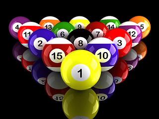 Image showing Billiard balls with ground reflection