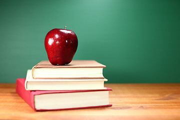 Image showing Back to School Books and Apple With Chalkboard