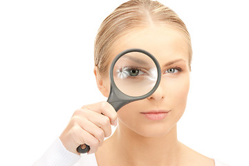 Image showing woman with magnifying glass