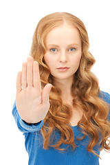 Image showing woman making stop gesture