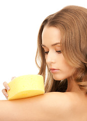 Image showing beautiful woman with sponge