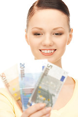 Image showing  lovely woman with euro cash money	 