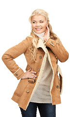 Image showing beautiful woman in sheepskin jacket