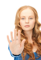 Image showing woman making stop gesture