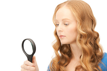 Image showing woman with magnifying glass 