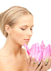 Image showing beautiful woman with lotus flower