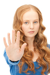 Image showing woman making stop gesture