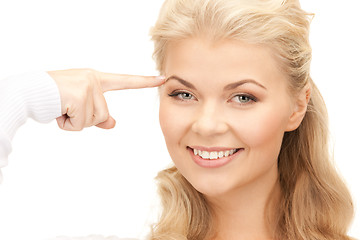 Image showing pensive businesswoman over white